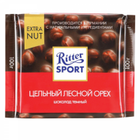 Шоколад RITTER SPORT "Extra Nut", темный, с цельным лесным орехом, 100 г, 7026