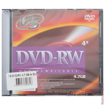 Диски DVD-RW VS, 4,7 Gb, 4x, Slim Case, комплект 5 шт., VSDVDRWSL501, комплект 5 шт