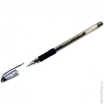 Ручка гелевая черная, 0,7мм, игольчатый стержень, грип