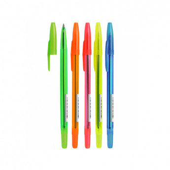 Ручка шариковая Стамм '511 Neon' синяя, 1,0мм, прозрачный корпус, ассорти, 50 шт/в уп