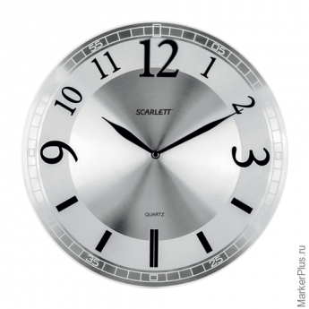 Часы настенные SCARLETT SC-55N, круг, серебристые, серебристая рамка, плавный ход, 33,0x33,0x5,0 см
