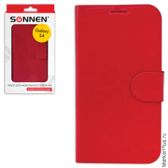 Чехол-обложка для телефона Samsung Galaxy S4 SONNEN, кожзаменитель, горизонтальный, красный, 261987