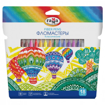 Фломастеры Гамма 'Классические', 18цв., смываемые, картон. упак., европодвес
