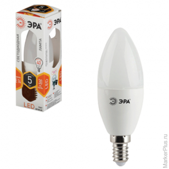 Лампа светодиодная ЭРА, 5 (40) Вт, цоколь E14, "свеча", теплый белый свет, 30000 ч., LED smdB35-5w-8