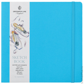Скетчбук для акварели 18л. 200*200 Greenwich Line, лазурный, 100% хлопок, 200 г/м2, на резинке