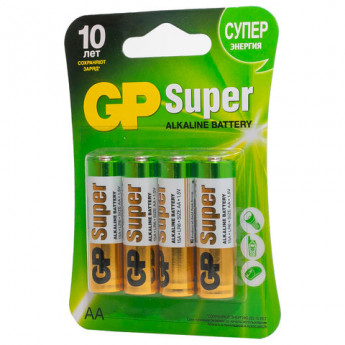 Батарейки КОМПЛЕКТ 4 шт., GP Super, AA (LR6,15А), алкалиновые, пальчиковые, ПРОМО 3+1, 15A3/1-2CR4