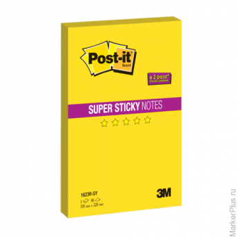 Блок самоклеящийся (стикер) POST-IT Super Sticky "Мегастикеры", 150х228 мм, 90 л., неон желтый, 1623