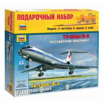 Модель для склеивания НАБОР САМОЛЕТ, "Авиалайнер пассажирский Ту-134А/Б-3", 1:144, ЗВЕЗДА, 7007П