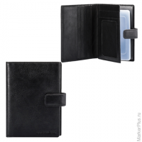 Бумажник водителя FABULA "Estet", натуральная кожа, тиснение, 6 пластиковых карманов, кнопка, черный