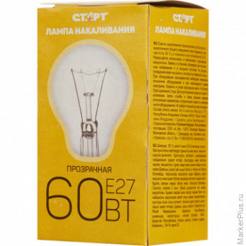 Электрическая лампа СТАРТ стандартная/прозрачная 60W E27 10 шт, комплект 10 шт