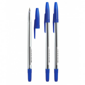 Ручка шариковая Стамм "511" синяя, 0,7мм, прозрачный корпус, 50 шт/в уп