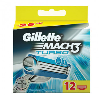 Сменные кассеты для бритья 12 шт., GILLETTE (Жиллет) "Mach3 Turbo", для мужчин, MCT-81618703