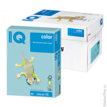 Бумага цветная IQ color БОЛЬШОЙ ФОРМАТ (297х420 мм), А3, 80 г/м2, 500 л., пастель, голубая, MB30