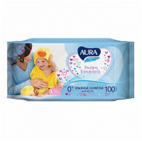 Салфетки влажные Aura "Ultra comfort", 16,5*16,5см, 100шт., детские, универсал. очищающие,без спирта, комплект 100 шт