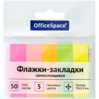 Флажки-закладки OfficeSpace, 50*14мм, 50л*5 неоновых цветов, европодвес, 12 шт/в уп