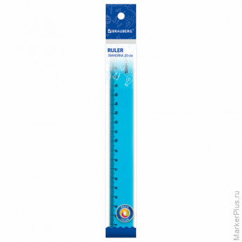 Линейка пластиковая 20 см BRAUBERG "NEON", непрозрачная, ассорти, 210773