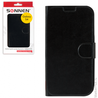 Чехол-обложка для телефона Samsung Galaxy S4 SONNEN, кожзаменитель, горизонтальный, черный, 261986