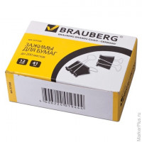 Зажимы для бумаг BRAUBERG, КОМПЛЕКТ 12 шт., 41 мм, на 200 листов, черные, картонная коробка, 221538