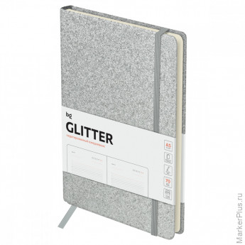 Ежедневник недатированный, А5, 136л., твердый переплет, диз. картон, BG "Glitter. Silver", серебристый, на резинке, карман Ежедневник недатированный, А5, 136л., твердый переплет, диз. картон, BG "Glitter. Silver", серебристый, на резинке, карман