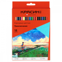 Карандаши цветные Красин 'Приключения', 18цв., шестигран., заточен., картон, европодвес