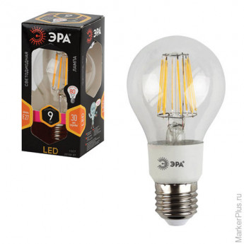 Лампа светодиодная ЭРА, 9 (80) Вт, цоколь E27, грушевидная, теплый белый свет, 30000 ч., F-LED А60-9