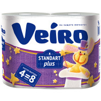 Бумага туалетная Veiro "Standart Plus" 2-х слойн., 4шт., тиснение, белая
