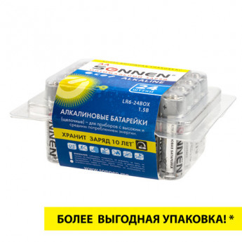 Батарейки КОМПЛЕКТ 24 шт., SONNEN Alkaline, АА(LR6, 15А), алкалиновые, пальчиковые, короб, 455095, комплект 24 шт
