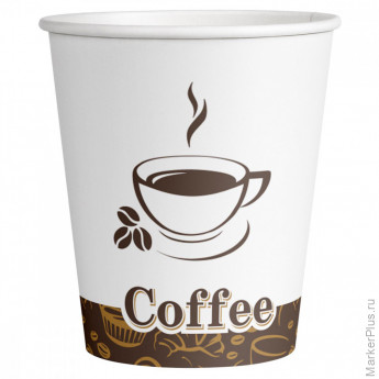 Стаканы одноразовые OfficeClean 250мл, набор 50шт., бумажные однослойные, с печатью, Coffee, хол/гор