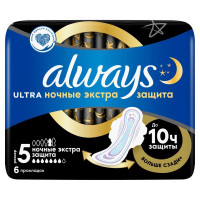 Прокладки женские гигиенические ALWAYS Ultra Night Extra 6шт/уп, комплект 6 шт