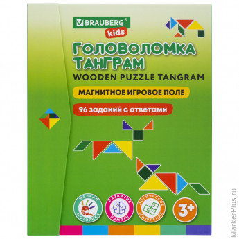 Головоломка развивающая деревянная "Танграм", на магнитах, с примерами, BRAUBERG KIDS, 665260