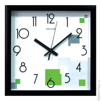 Часы настенные САЛЮТ П-2А6-101, квадрат, голубые с рисунком "Абстракция", черная рамка, 28х28х4 см