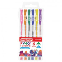 Ручки гелевые ПИФАГОР, НАБОР 6 ЦВЕТОВ, НЕОНОВЫЕ, корпус прозрачный, узел 0,7 мм, линия письма 0,5 мм, 142798, ассорти, комплект 6 шт