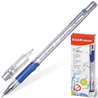 Ручка гелевая ERICH KRAUSE "CHLOE", корпус прозрачный, фольгированный стержень, 0,5 мм, синяя, 19939, 38974