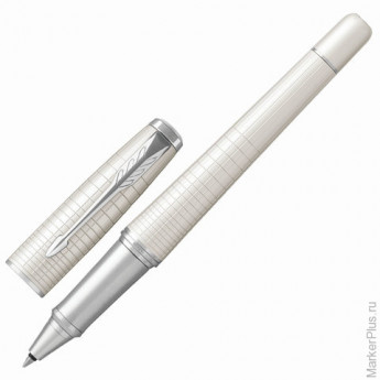 Ручка-роллер PARKER "Urban Premium Pearl Metal CT", корпус жемчужно-белый, лак, хромированное покрытие деталей, 1931610, черная