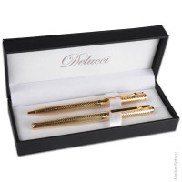 Набор Delucci: ручка шариковая, 1,0мм и ручка-роллер, 0,6мм, синие, корпус золото, подар. уп.