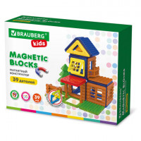 Магнитный конструктор MAGNETIC BUILD BLOCKS-39 'Построй дом', 39 деталей, BRAUBERG KIDS, 663849
