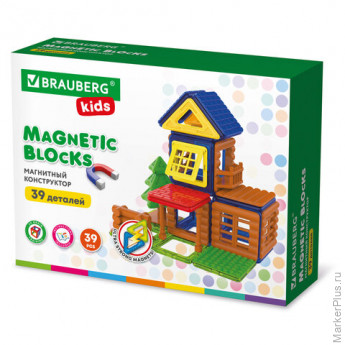 Магнитный конструктор MAGNETIC BUILD BLOCKS-39 "Построй дом", 39 деталей, BRAUBERG KIDS, 663849
