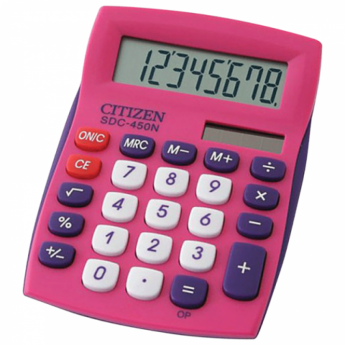 Калькулятор CITIZEN карманный SDC-450NPKCFS, 8 разрядов, двойное питание, 120х72 мм, розовый