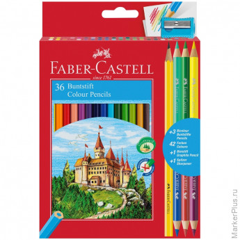 Карандаши цветные Faber-Castell, 36цв.+4, заточен., картон, европодвес, с точилкой