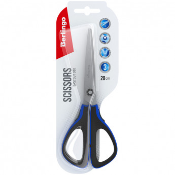 Ножницы Berlingo 'Easycut 300', 20см, синие, мягкие вставки, европодвес