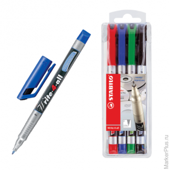 Маркер-ручка перманентная STABILO, набор 4 шт., "Write", толщина письма 0,7 мм (черный, зеленый, син