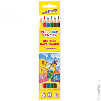 Карандаши цветные ЮНЛАНДИЯ "ДОМИКИ", 6 цветов, шестигранные, грифель 3 мм, 181835