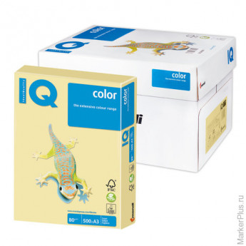 Бумага цветная IQ color БОЛЬШОЙ ФОРМАТ (297х420 мм), А3, 80 г/м2, 500 л., пастель, желтая, YE23