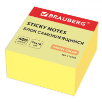 Блок самоклеящийся (стикеры) BRAUBERG 76х76 мм, 400 листов, желтый, 111353