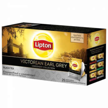 Чай LIPTON (Липтон) Discovery "Victorian Earl Grey", черный с бергамотом, 25 пакетиков по 2 г, 21187