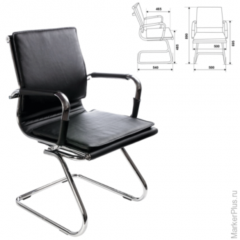 Кресло для приемных и переговорных CH-993-Low-V с низкой спинкой, экокожа, хром, черное, CH-993-LOW-