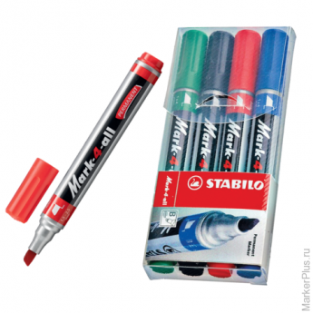 Маркеры перманентные STABILO, набор 4 шт., "Mark", 1-4 мм, (черный, зеленый, синий, красный), 651/4