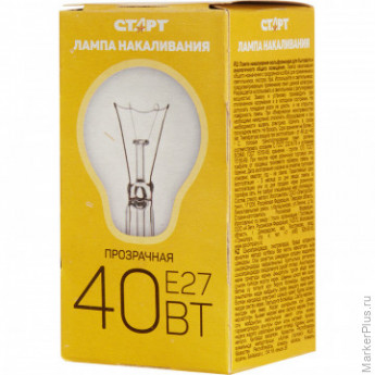 Электрическая лампа СТАРТ стандартная/прозрачная 40W E27 10 шт, комплект 10 шт