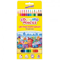 Карандаши цветные ЮНЛАНДИЯ "ДОМИКИ", 12 цветов, шестигранные, грифель 3 мм, 181836