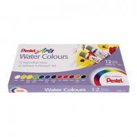 Краски акварельные художественные PENTEL "Water Colours", НАБОР 12 цветов, туба 5 мл, картонная упаковка, WFRS-12